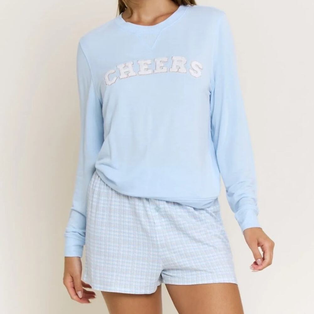 NWT Honeydew Icy Houndstooth Sugar Sweetheart Cheers Long Sleeve Shorts Set Sz M